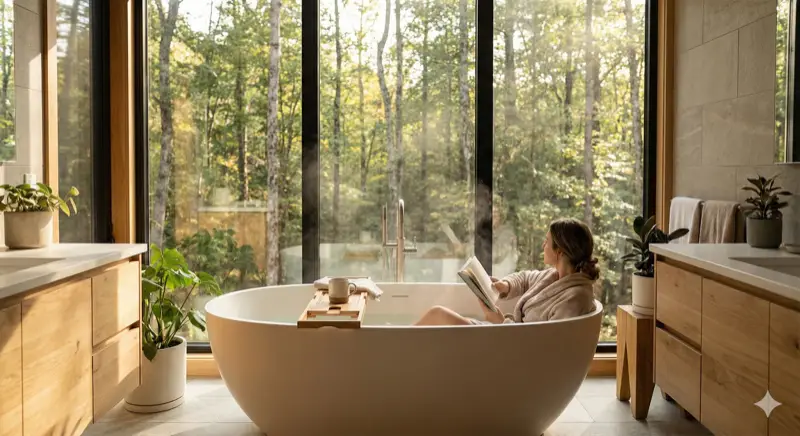 Woman in luxury bathroom